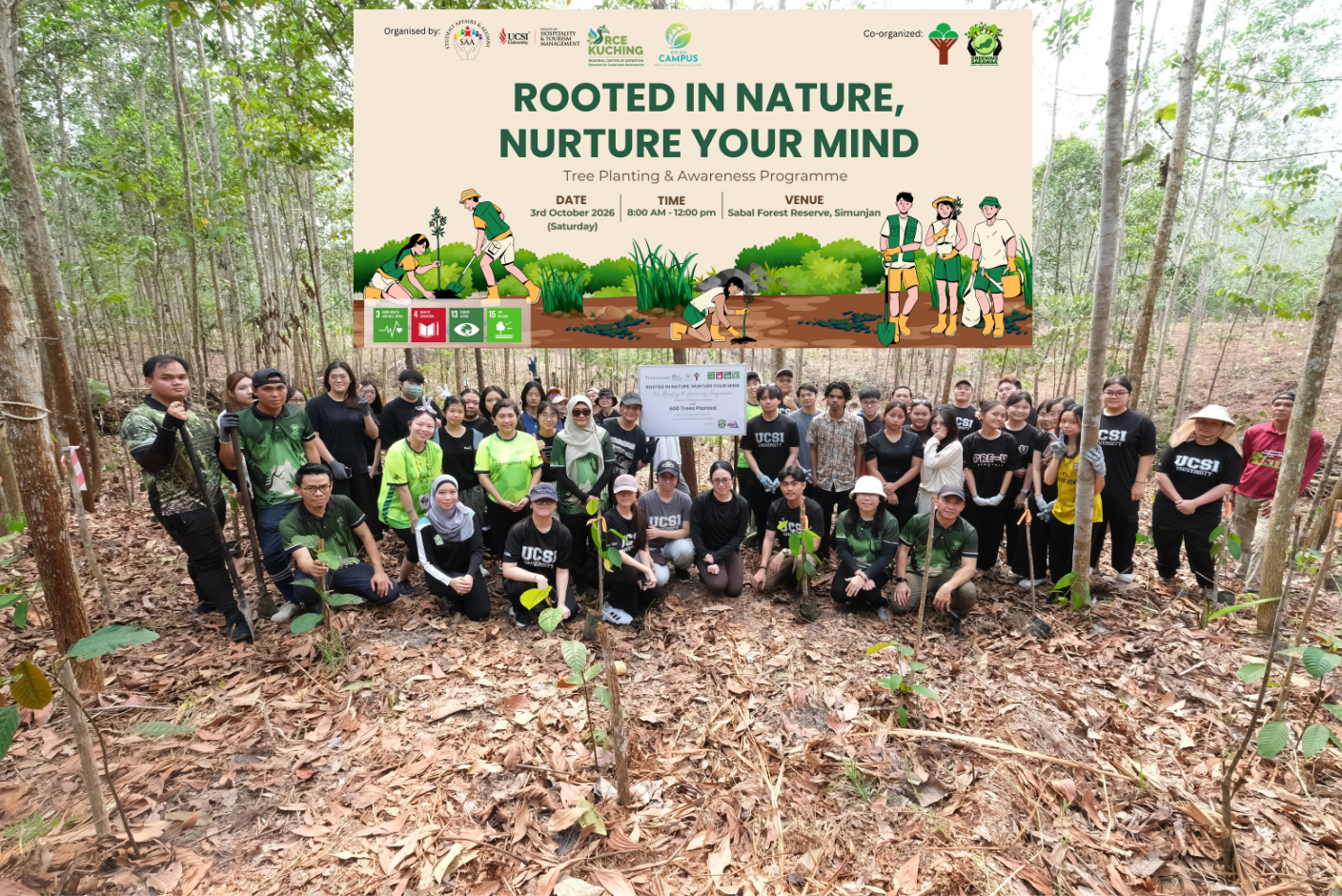 Rooted in Nature, Nurture your Mind: Tree Planting Programme with UCSI University Sarawak Campus at Sabal Forest Reserve